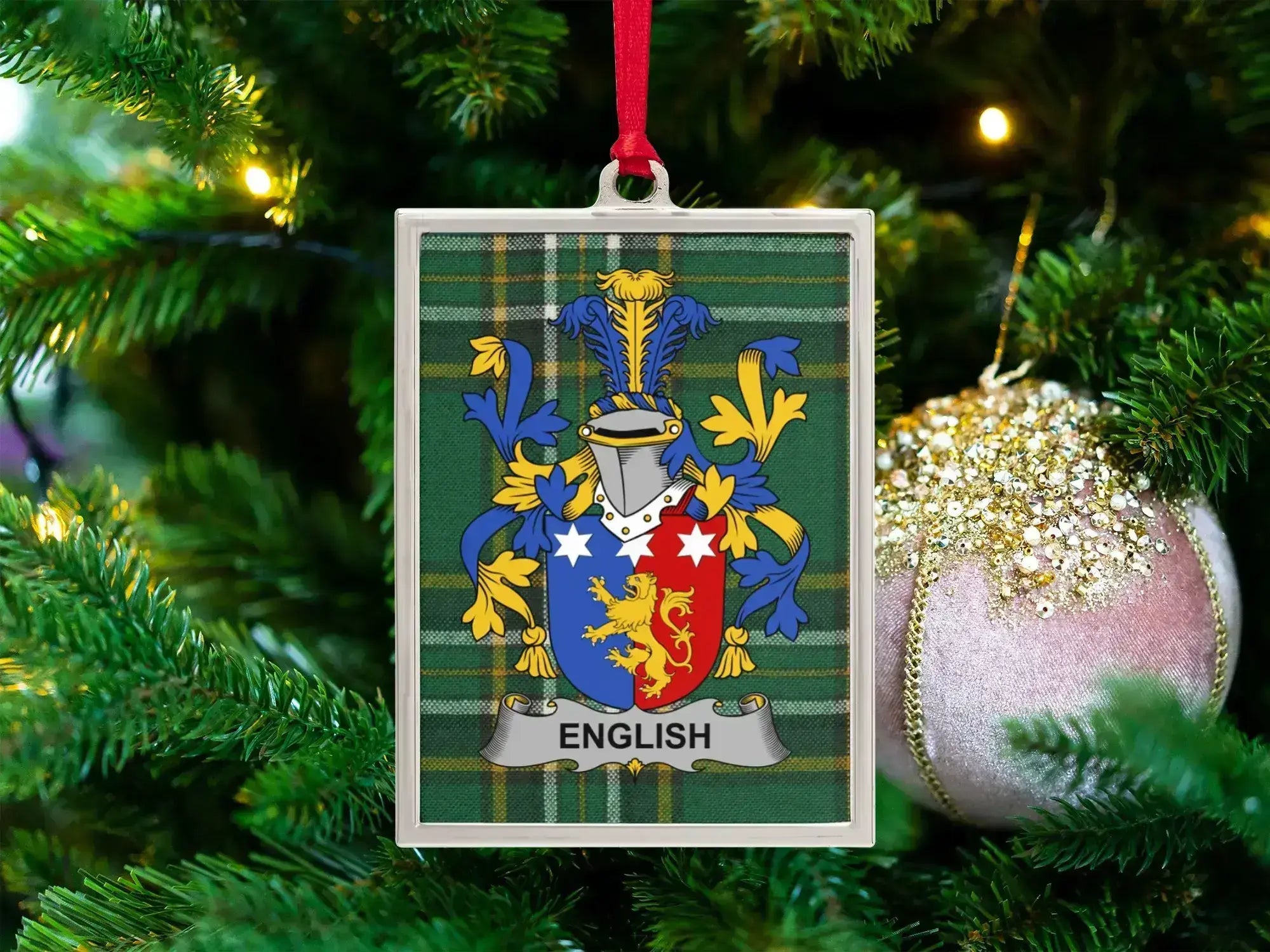 English family crest Irish tartan ornament from Celtic Ancestry Gifts
