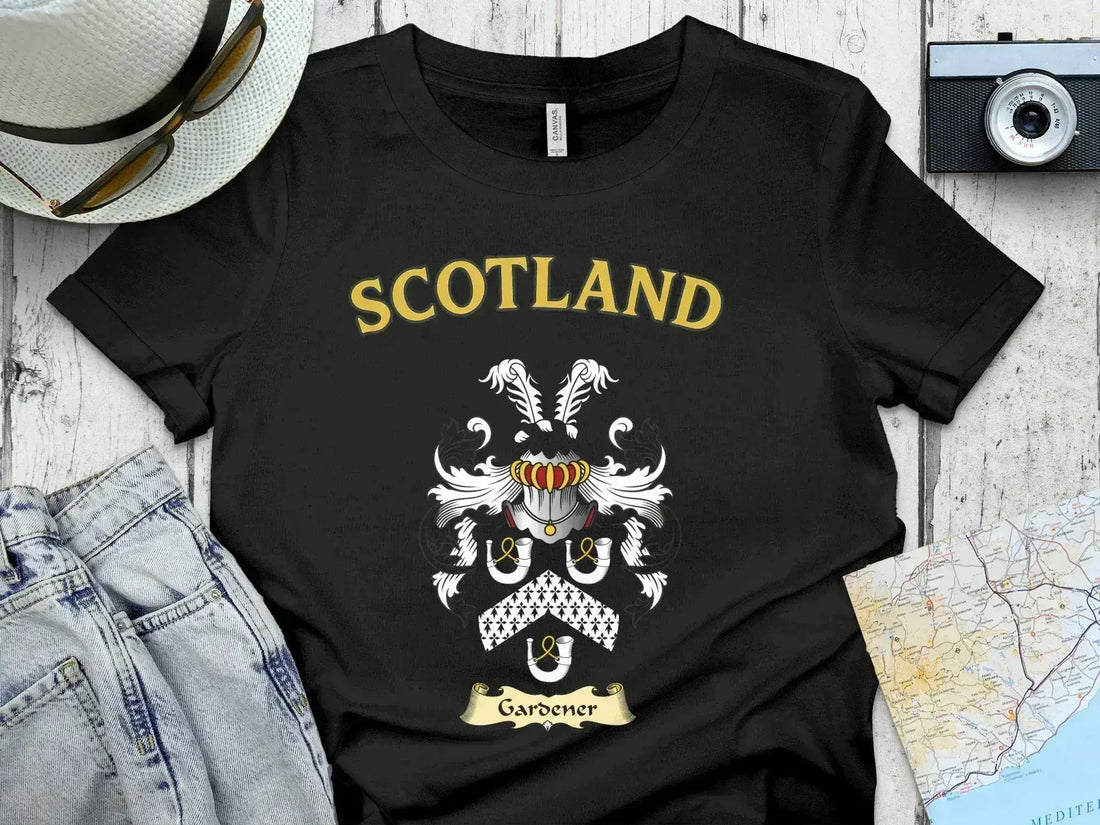 Gardner family crest t-shirt, a Scottish heritage gift for the Gardner name