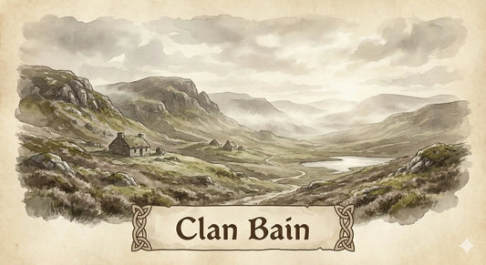 Clan Bain heritage illustration representing the Bain family’s Gaelic origins and motto Et Marte et Arte
