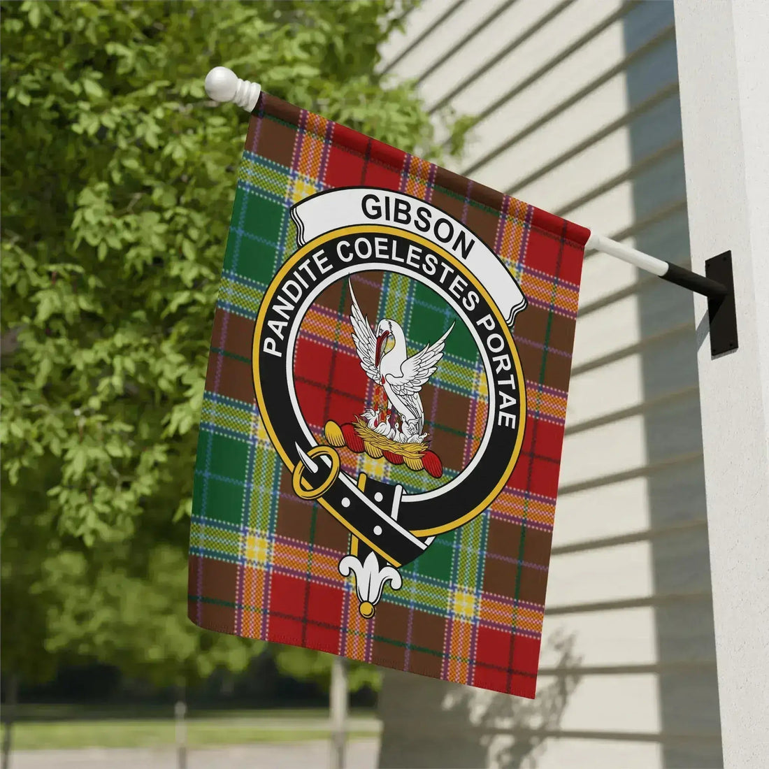 Gibson family crest tartan garden flag, a Scottish heritage gift