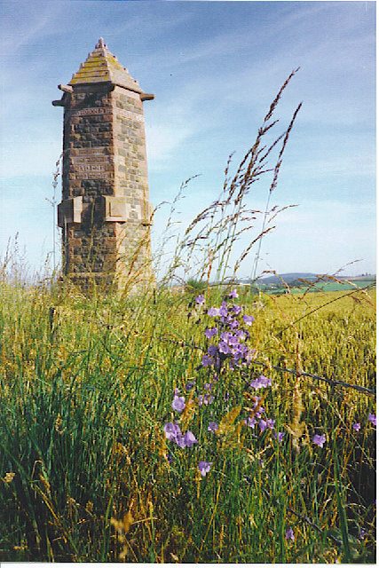 The Harlaw Monument near Inverurie in Aberdeenshire, a granite pillar erected in 1914 marking the site of Red Harlaw where Donald Lord of the Isles clashed with the Earl of Mar's north-eastern clans on 24 July 1411