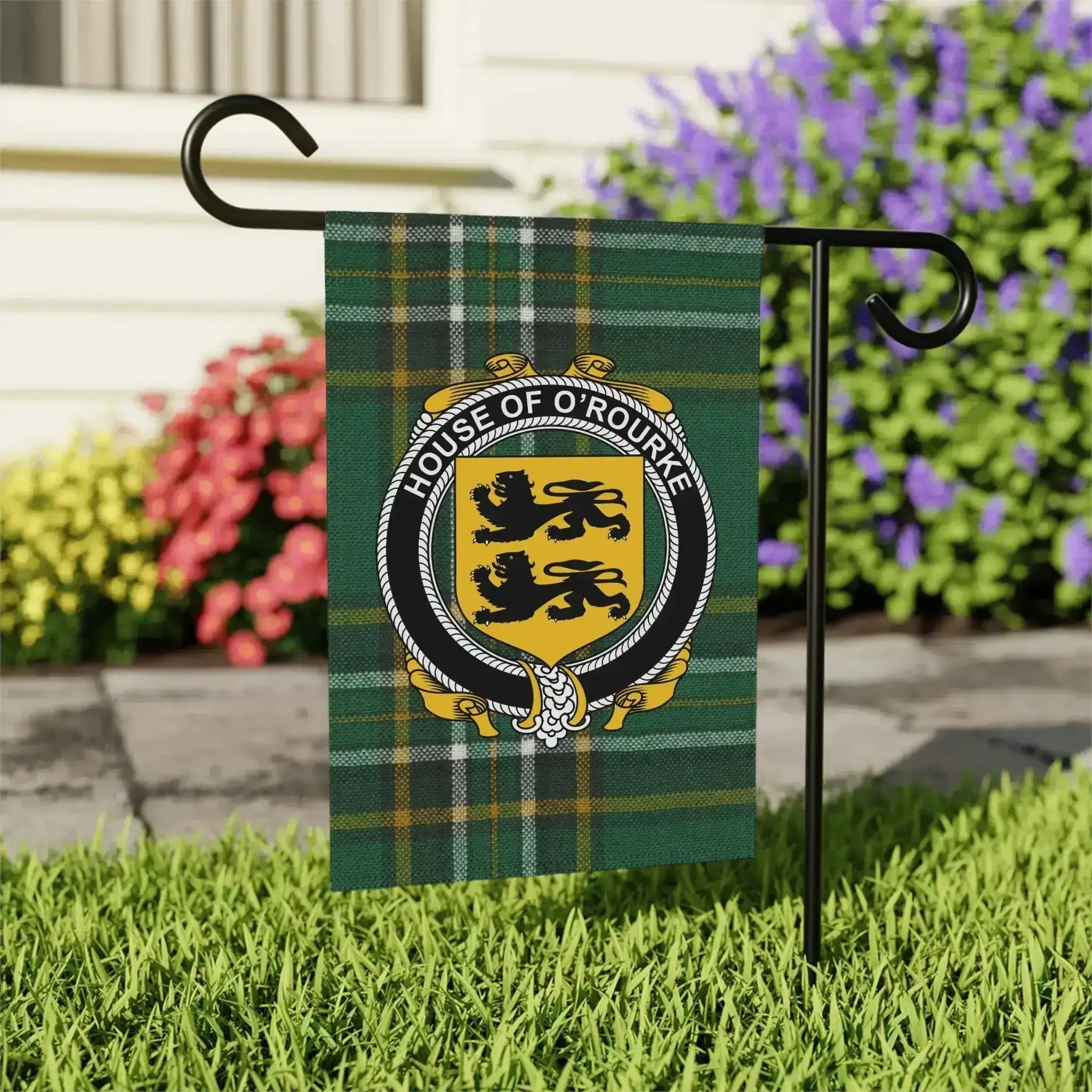 O'Rourke Irish heritage garden flag — celebrating the history, origins, and Ó Ruairc heritage of the kings of West Breifne and one of County Leitrim's most distinguished Gaelic royal dynasties