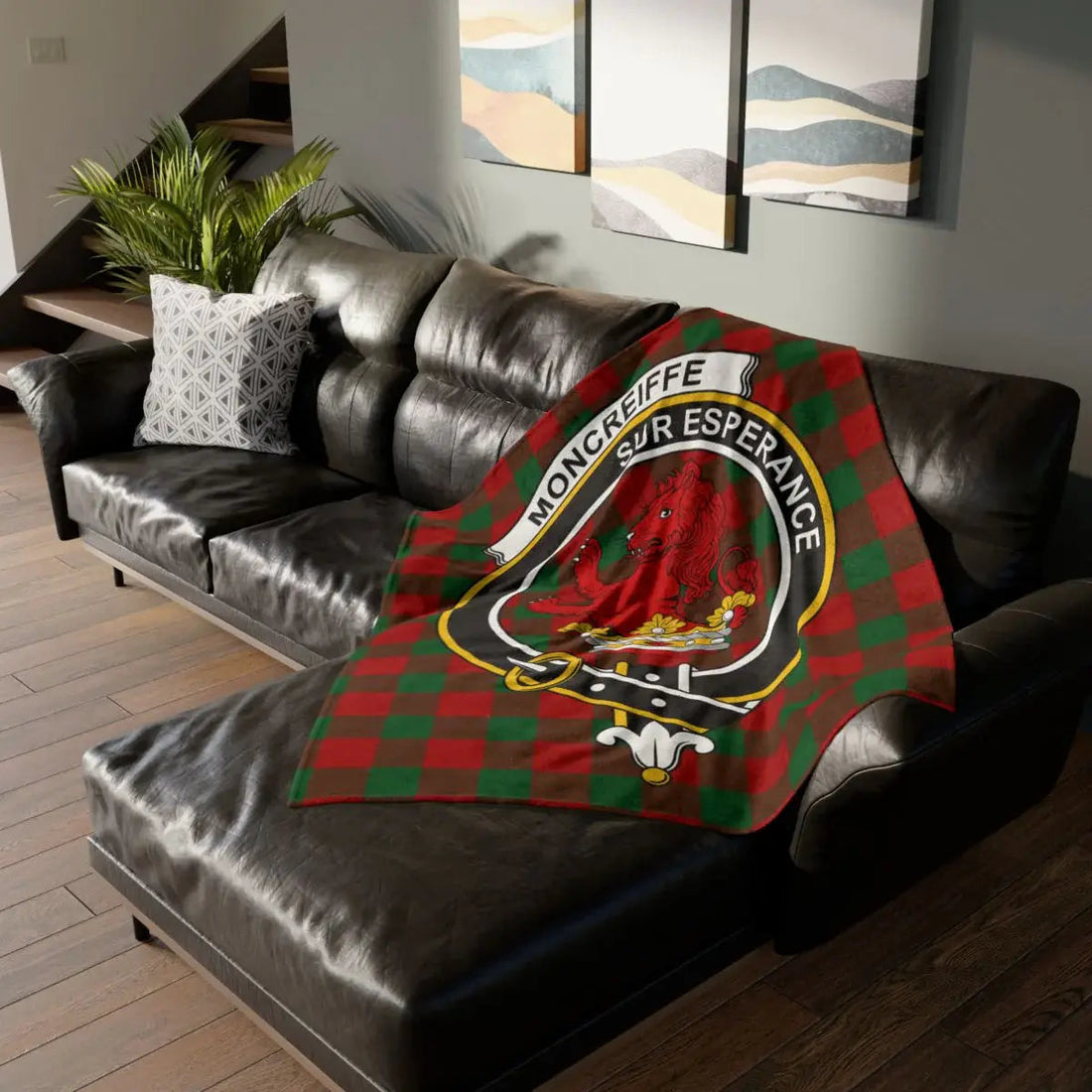 Moncrieffe family crest tartan throw blanket, a Perthshire Scottish heritage gift