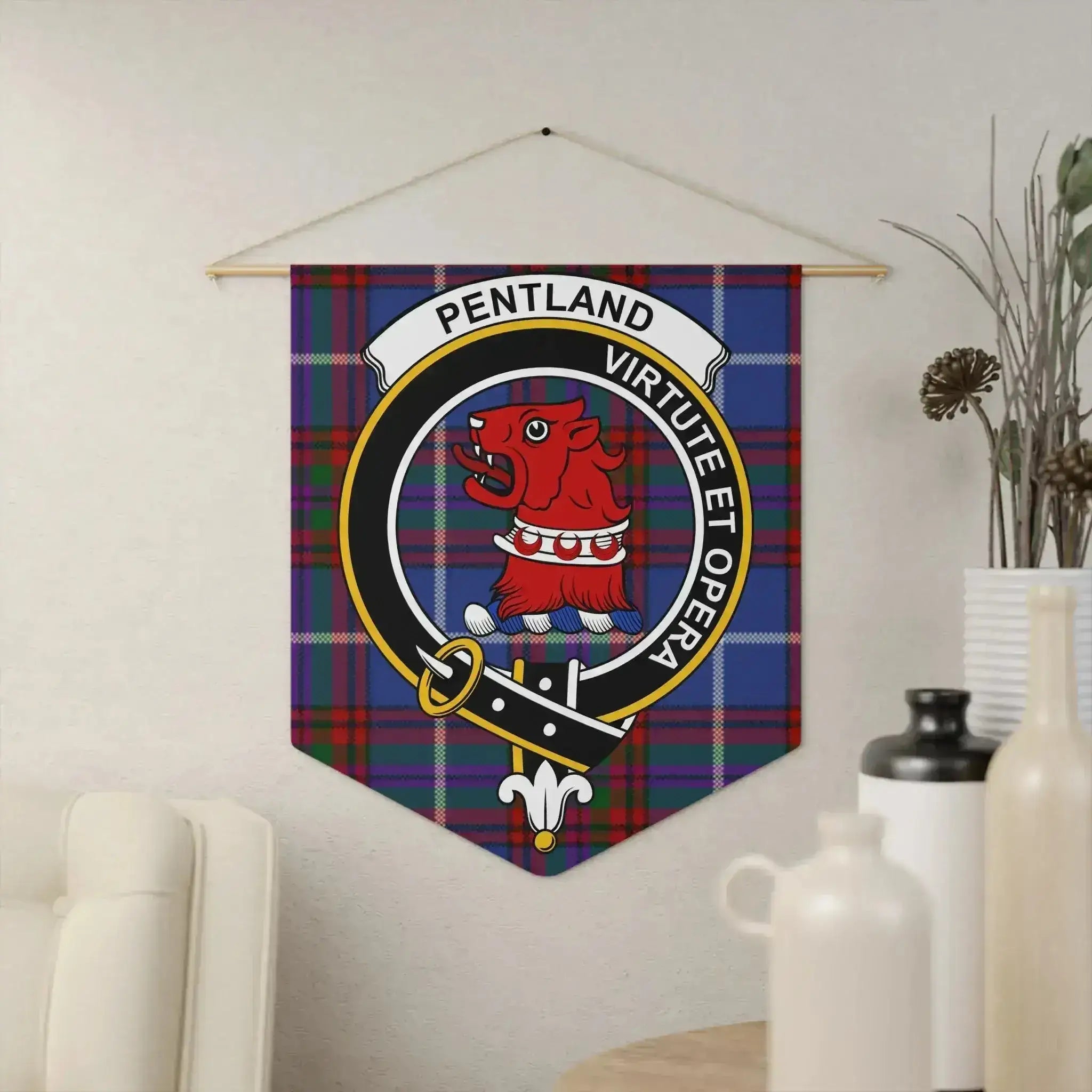 clan pentland tartan and crest with motto