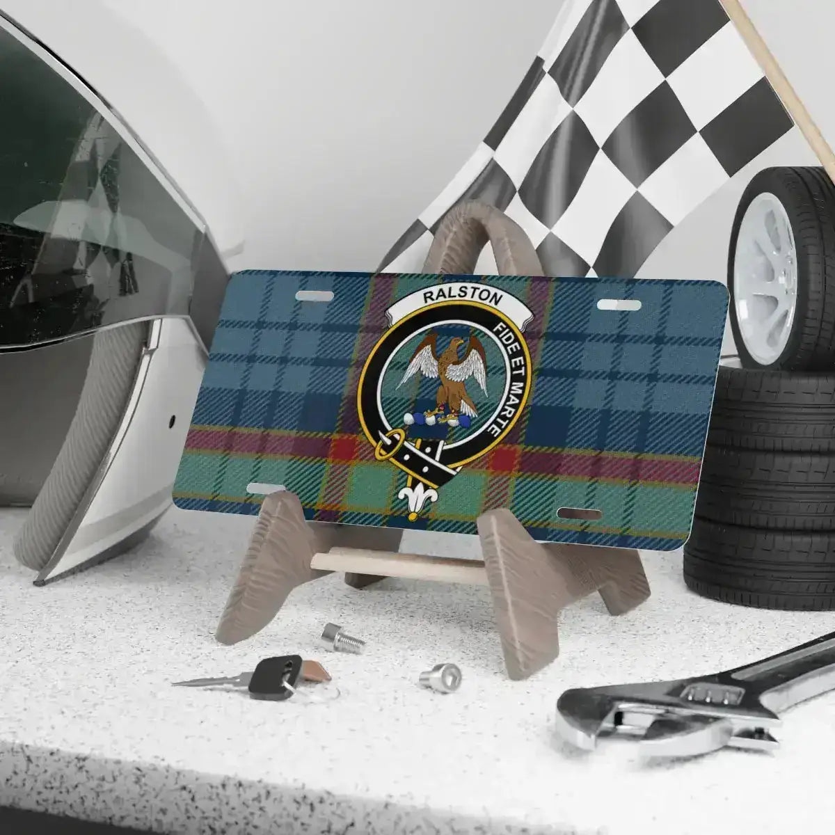 clan Ralston tartan and crest with motto