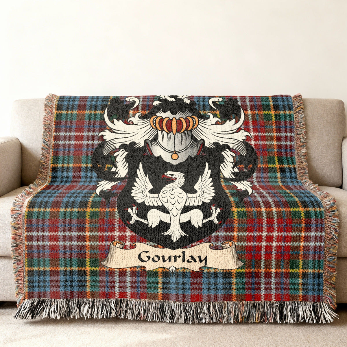 Exact-name Gourlay heritage design on a woven blanket