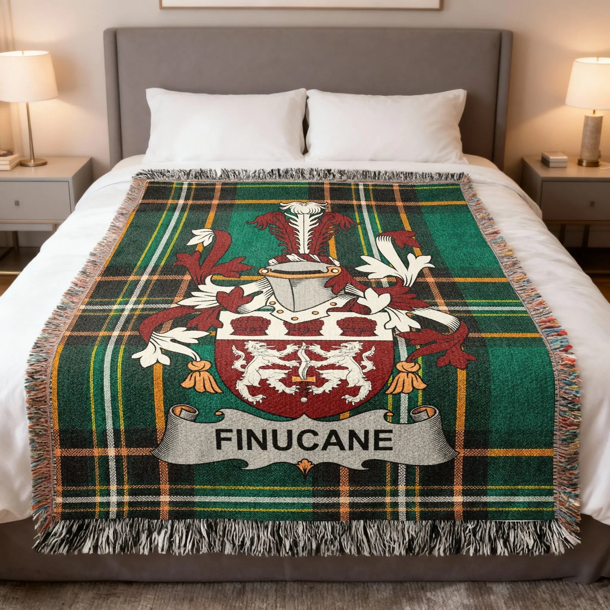 Finucane Irish heritage woven blanket — celebrating the history, origins, and Gaelic roots of the Finucane family of County Clare and Thomond