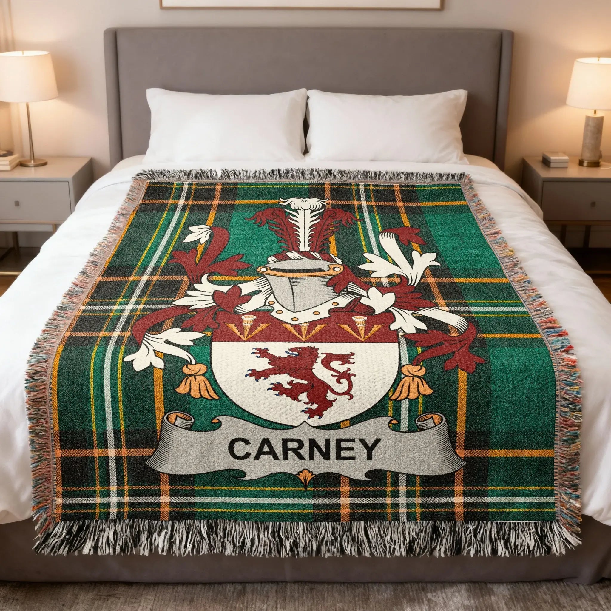Carney Irish heritage woven blanket — celebrating the Ó Catharnaígh origins and Connacht heritage of the Carney family