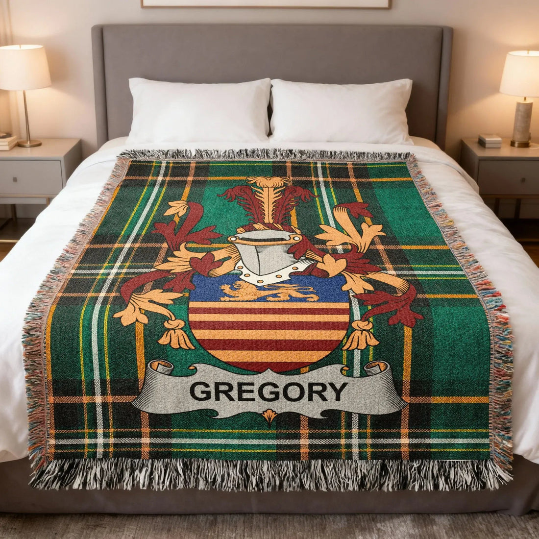 Gregory Irish heritage woven blanket with surname crest design