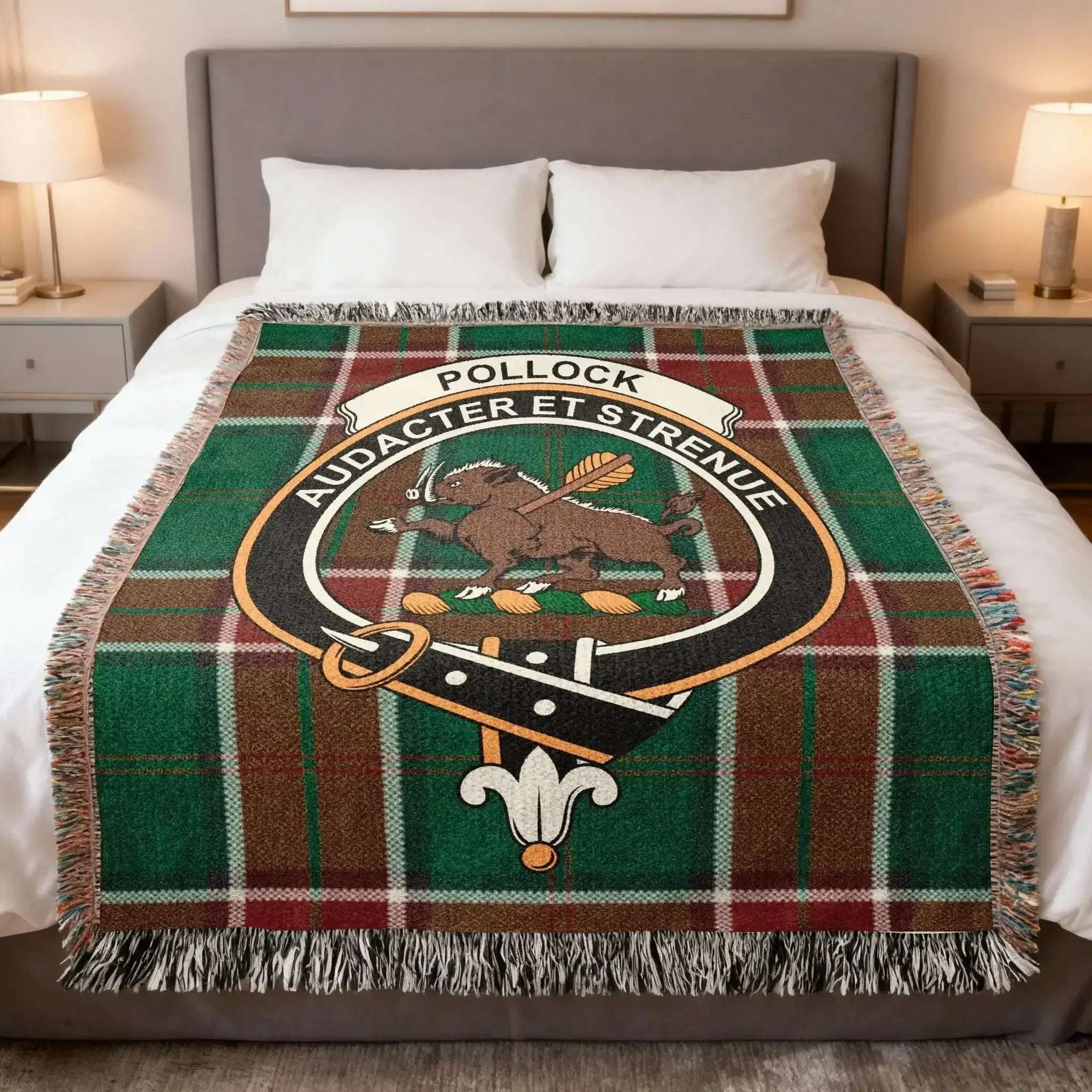 clan Pollock tartan and crest with motto