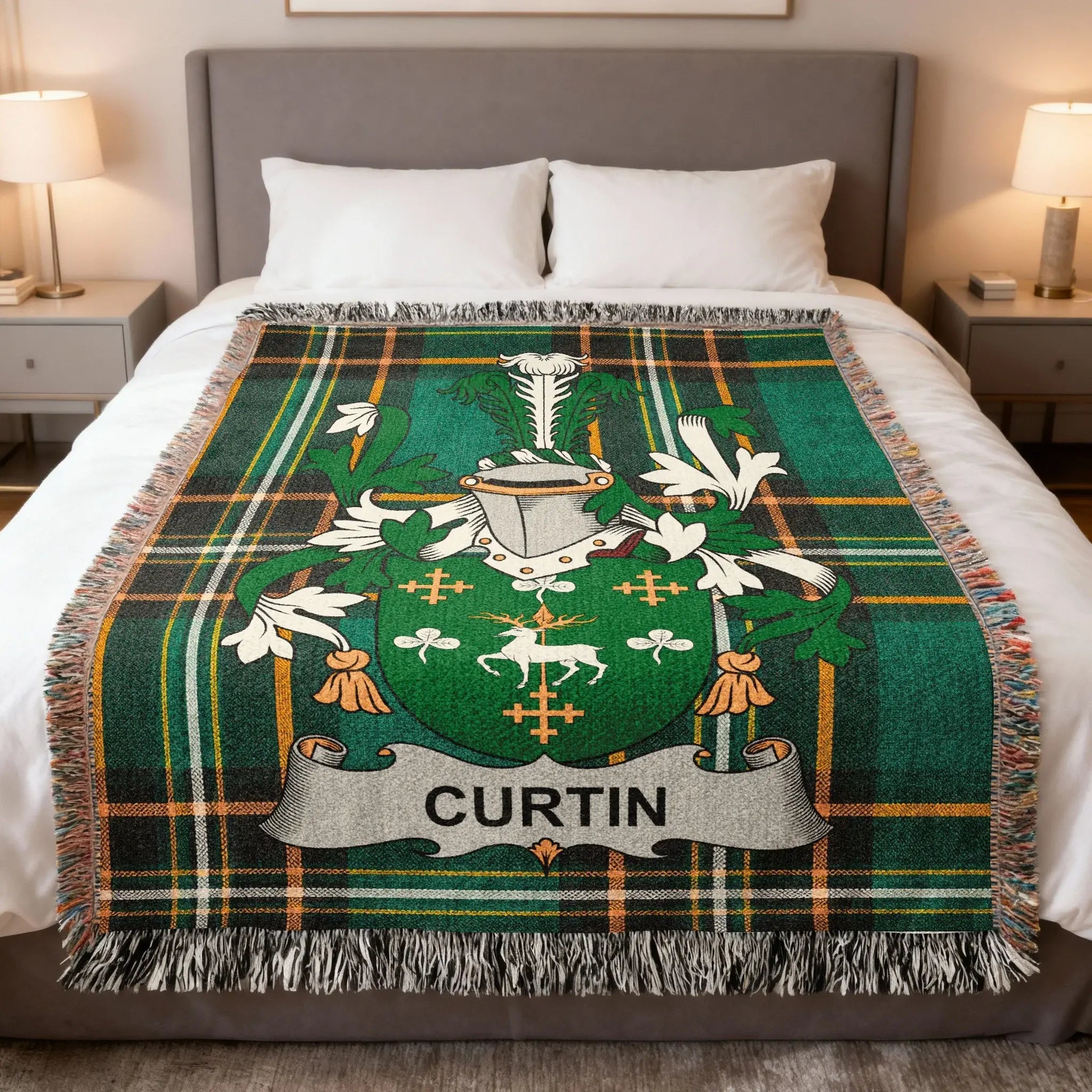 Curtin Irish heritage woven blanket — celebrating the history, origins, and Gaelic roots of the Curtin family of County Kerry and Clare