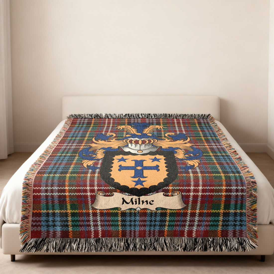 Exact-name Milne heritage design displayed on a woven blanket