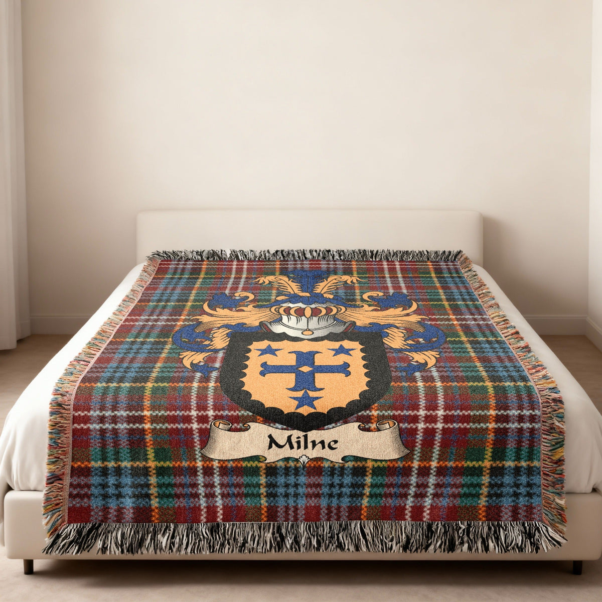 Exact-name Milne heritage design displayed on a woven blanket