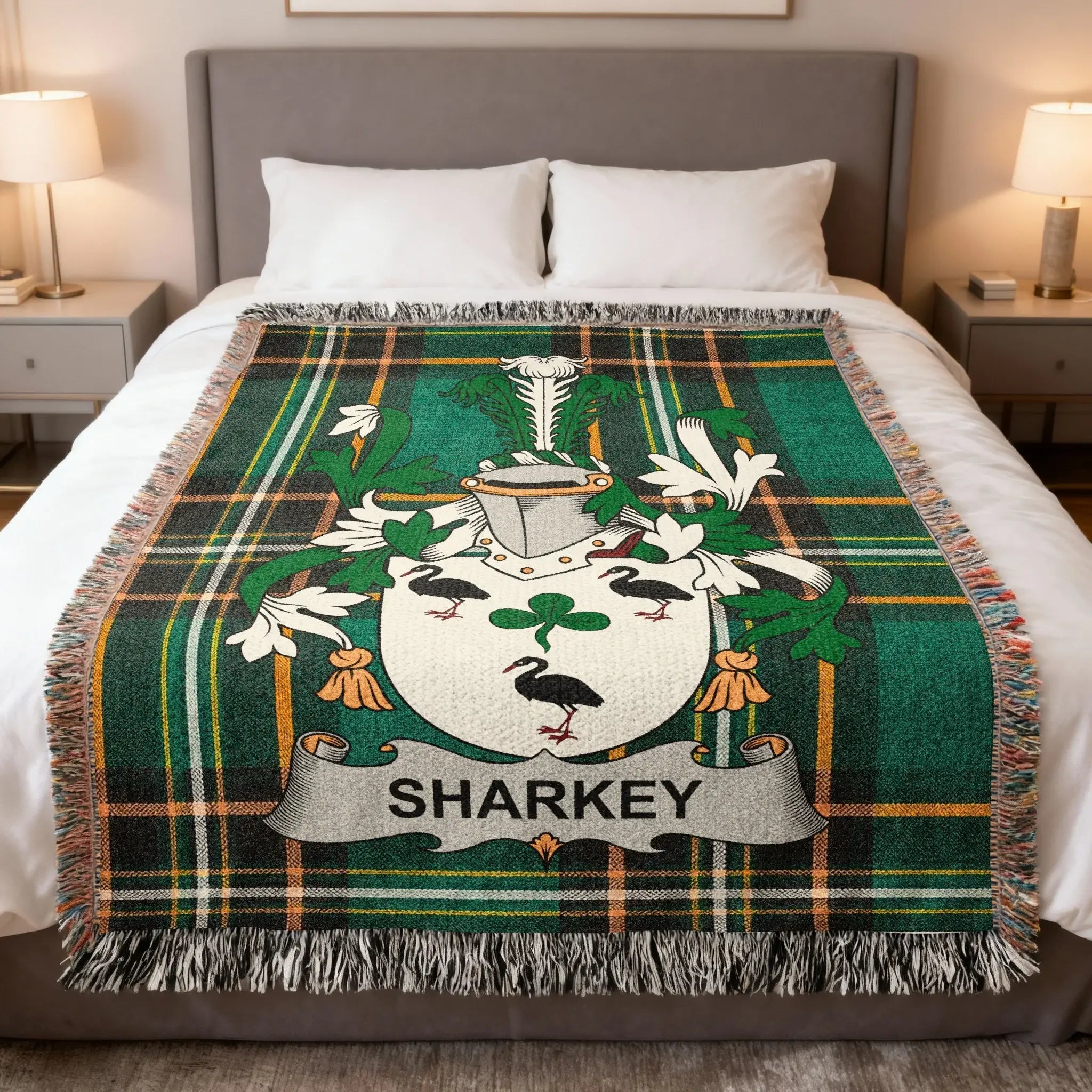 Sharkey Irish heritage woven blanket — celebrating the O Searcaigh origins and Ulster heritage of the Sharkey family