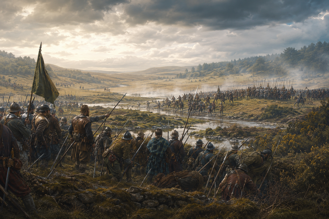 Editorial reconstruction of the Battle of the Yellow Ford on 14 August 1598, showing Gaelic Irish and English forces in the marshy County Armagh landscape