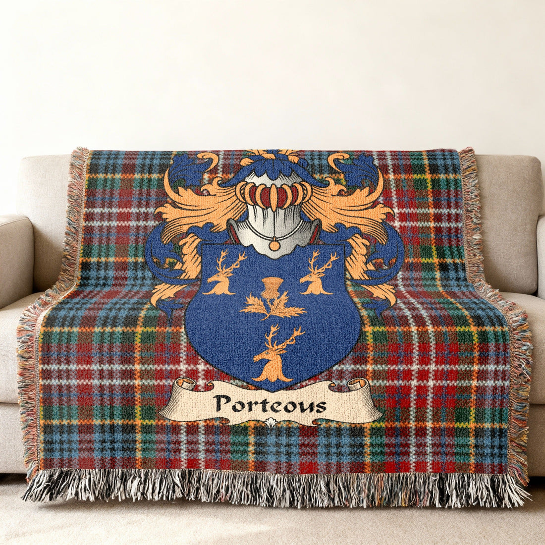 Porteous surname heritage design on a woven blanket