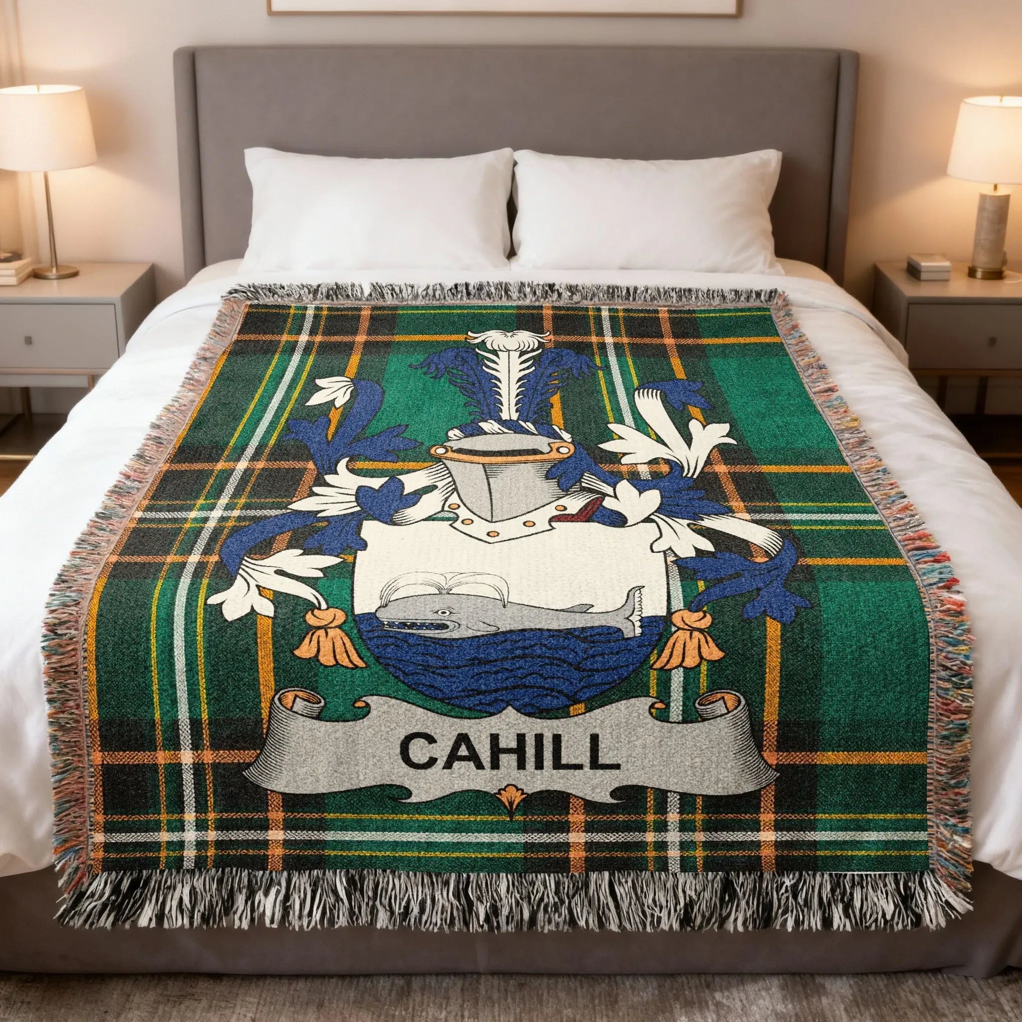 Cahill Irish heritage surname woven blanket — celebrating the history, origins, and Ó Cathail heritage of one of Munster's most enduring Gaelic families in County Tipperary