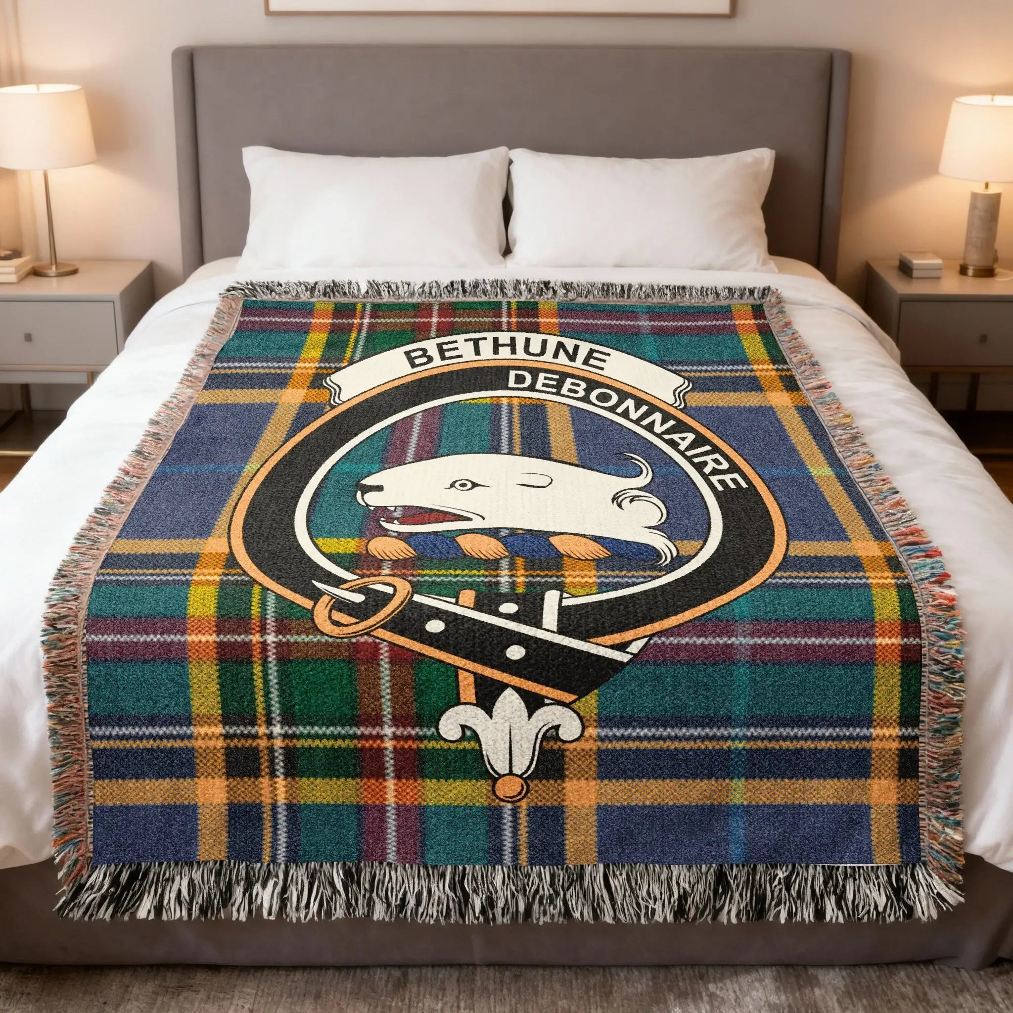 Bethune clan Scottish tartan woven blanket