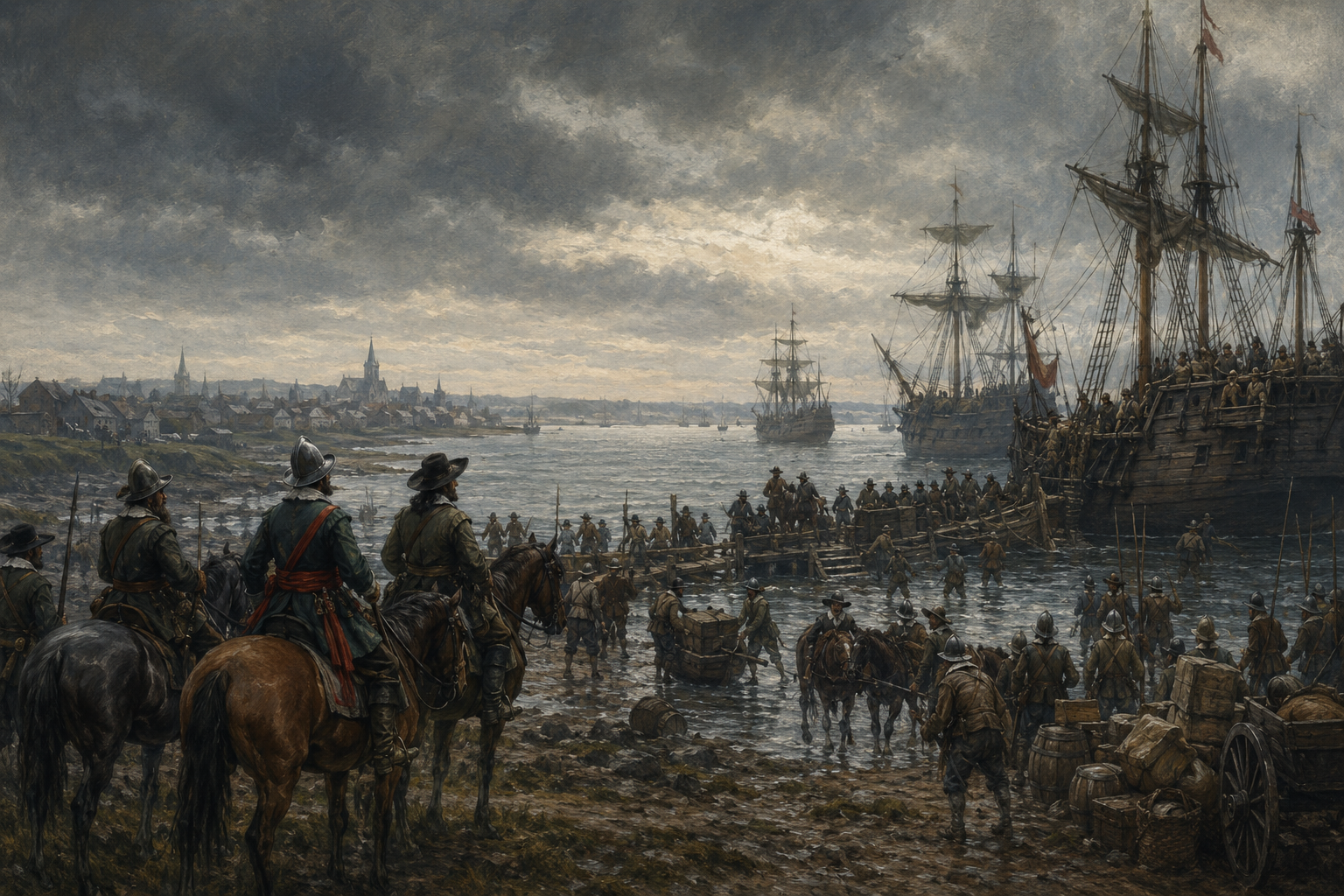 Symbolic editorial reconstruction of Oliver Cromwell’s army landing at Dublin on 15 August 1649