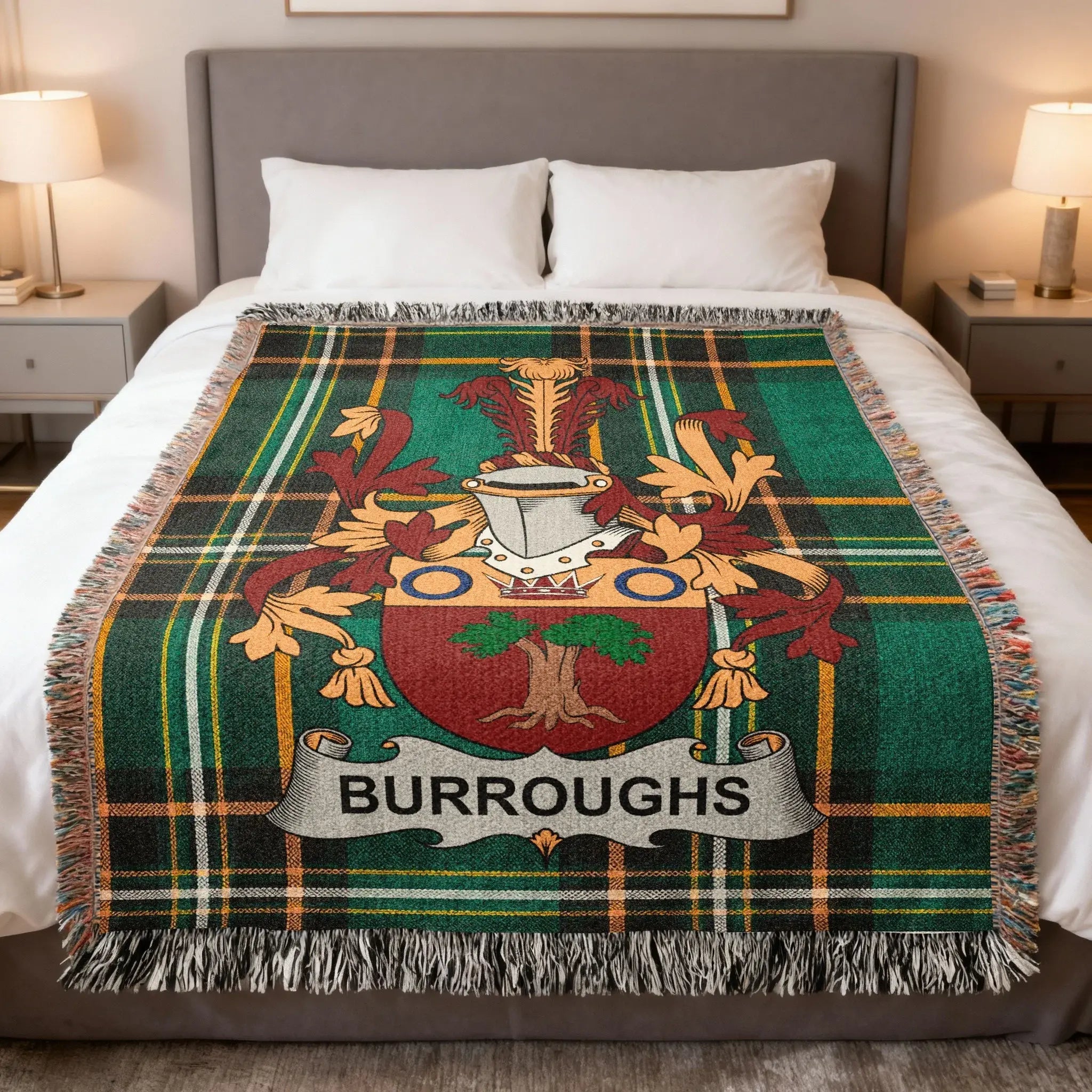Burroughs Irish heritage woven blanket — celebrating the English settler origins and Leinster heritage of the Burroughs family