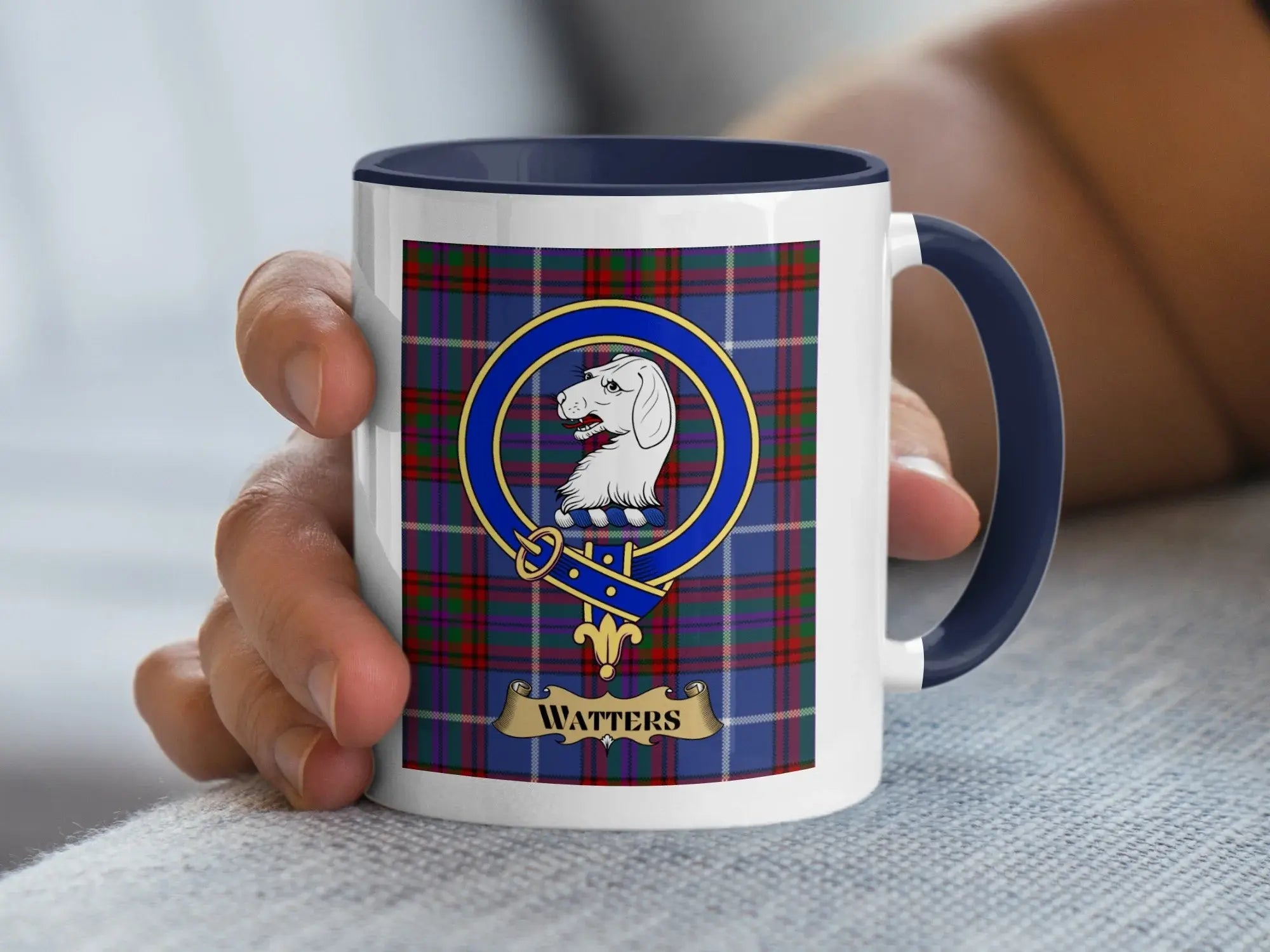 Watters family crest mug, a Scottish heritage gift