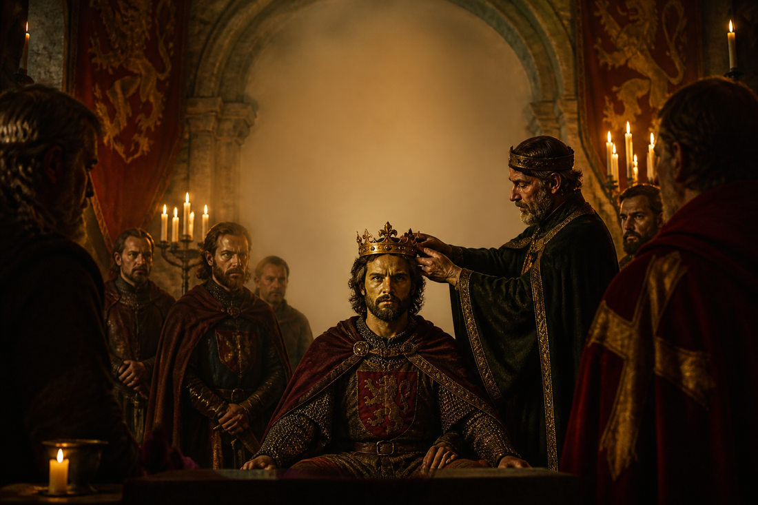 Illustration of Robert the Bruce being crowned King of Scots at Scone in 1306.