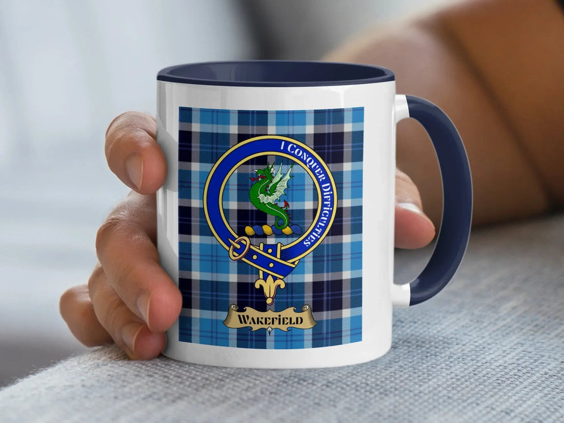 Wakefield family crest heritage mug, a ceramic keepsake for an English habitational surname found in Scottish records