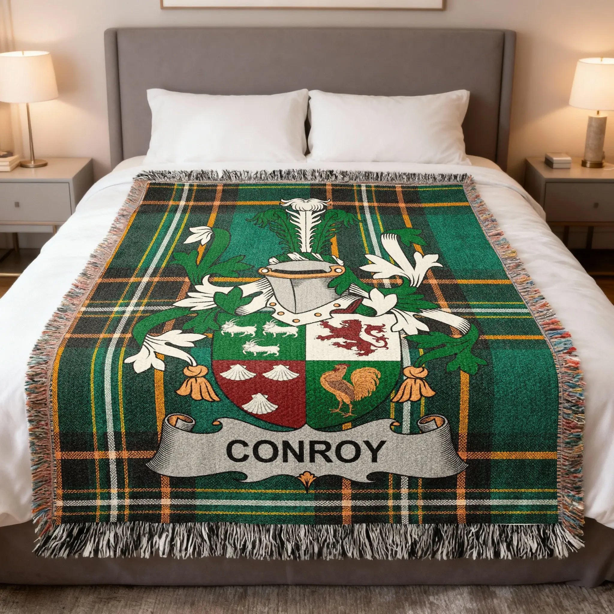 Conroy Irish heritage woven blanket — celebrating the history, origins, and Gaelic roots of the Conroy family of County Galway and Connacht