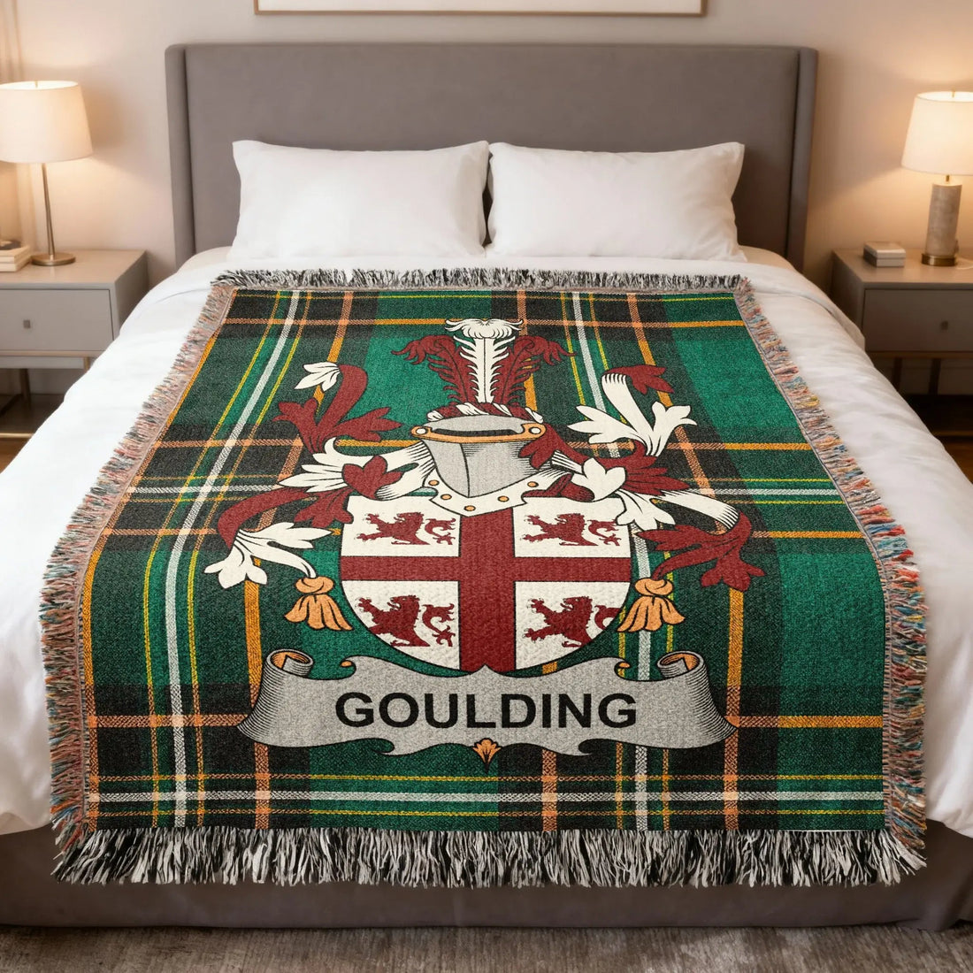 Goulding Irish heritage woven blanket featuring a decorative surname design