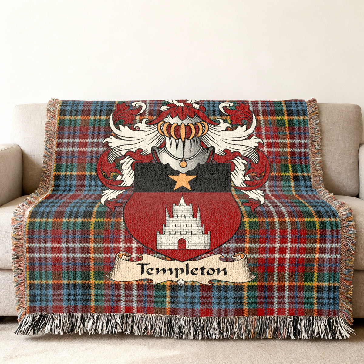 Templeton surname heritage design on a woven blanket