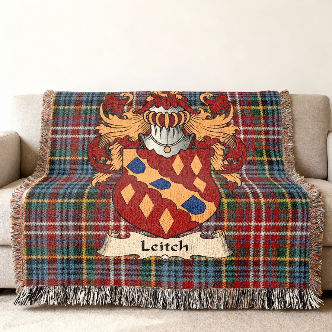 Exact-name Leitch heritage design displayed on a woven blanket