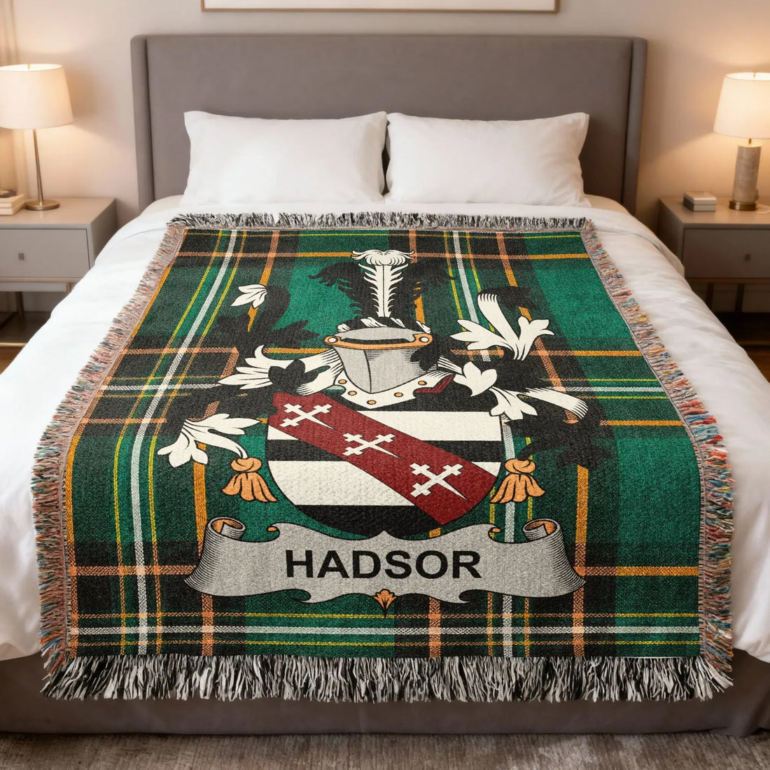 Hadsor Irish heritage woven blanket with family-name design