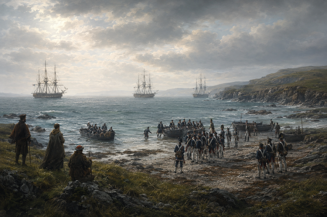 Editorial reconstruction of French troops landing at Kilcummin near Killala on 22 August 1798