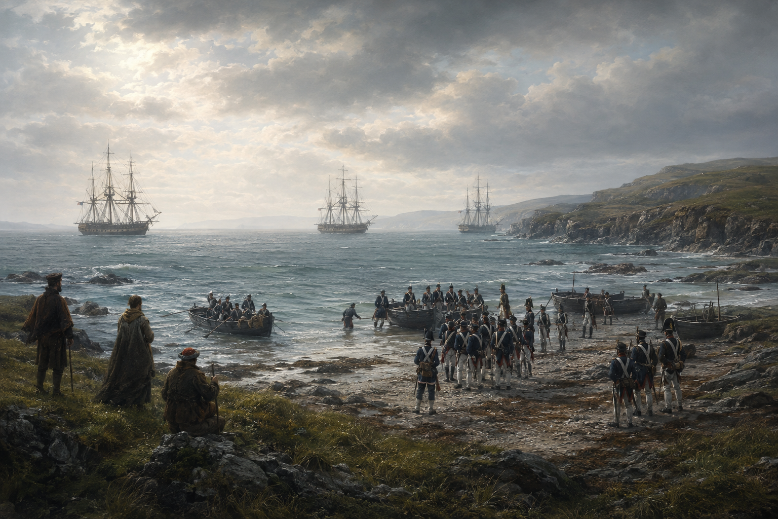 Editorial reconstruction of French troops landing at Kilcummin near Killala on 22 August 1798