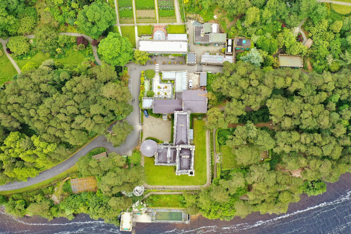 Glenveagh Castle aerial view County Donegal O Donnell Tyrconnell Ulster Irish heritage national park