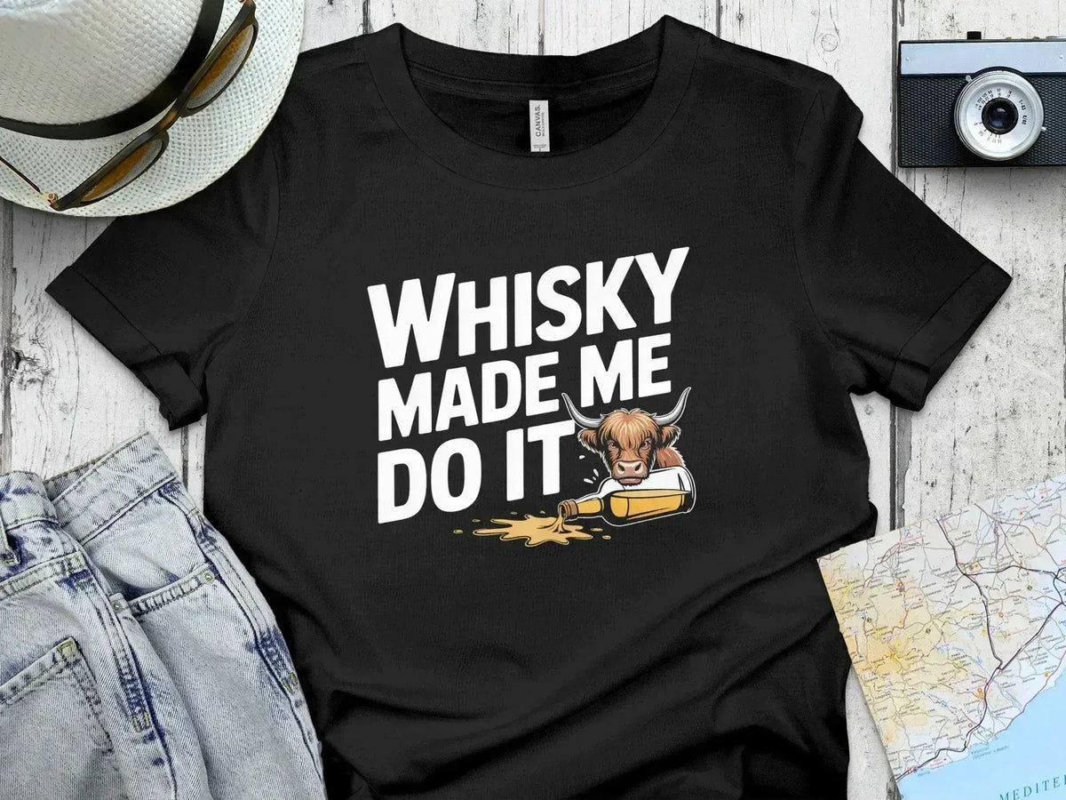 Funny Scottish Highland Cow T-shirt with whisky saying