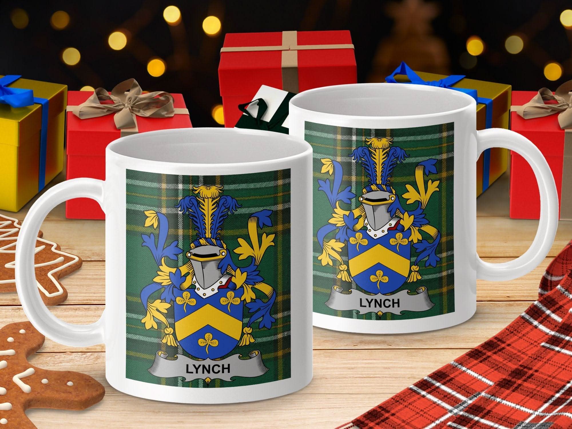 Lynch Surname Family Crest Irish National Tartan Mug - Celtic Ancestry Gifts