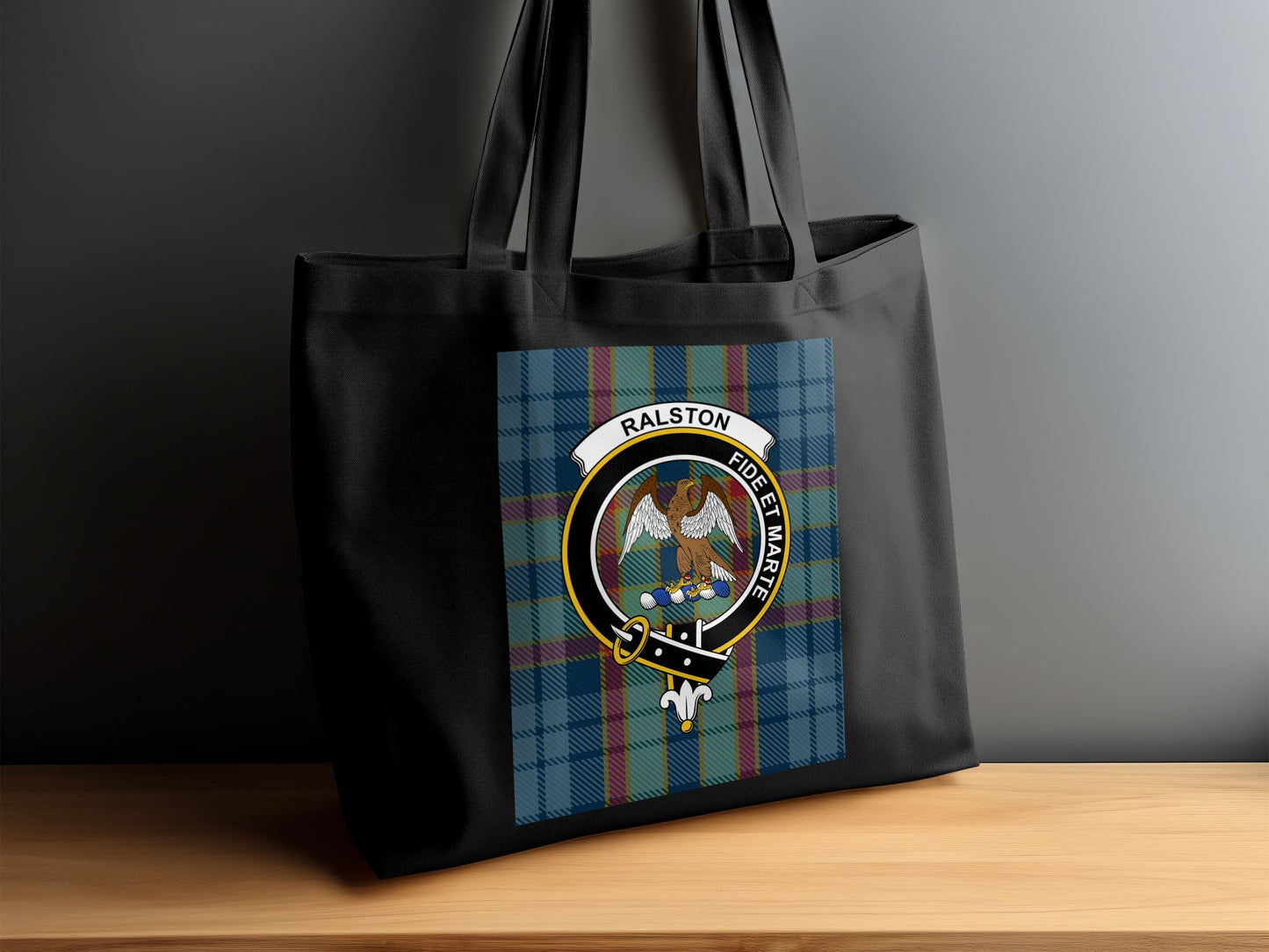 Scottish Clan Crest on Tartan Background Tote Bag - Living Stone Gifts