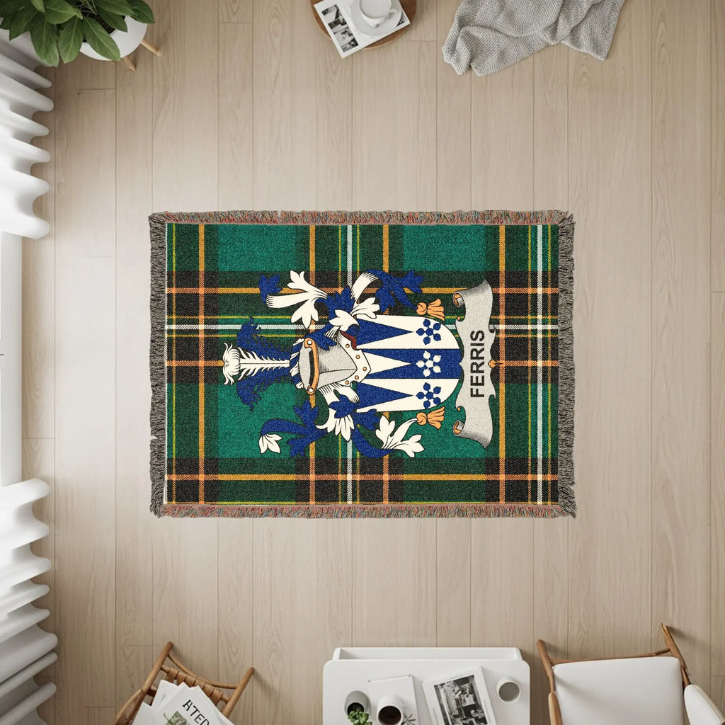 Ferris Family Heraldic Emblem Plaid Throw Blanket