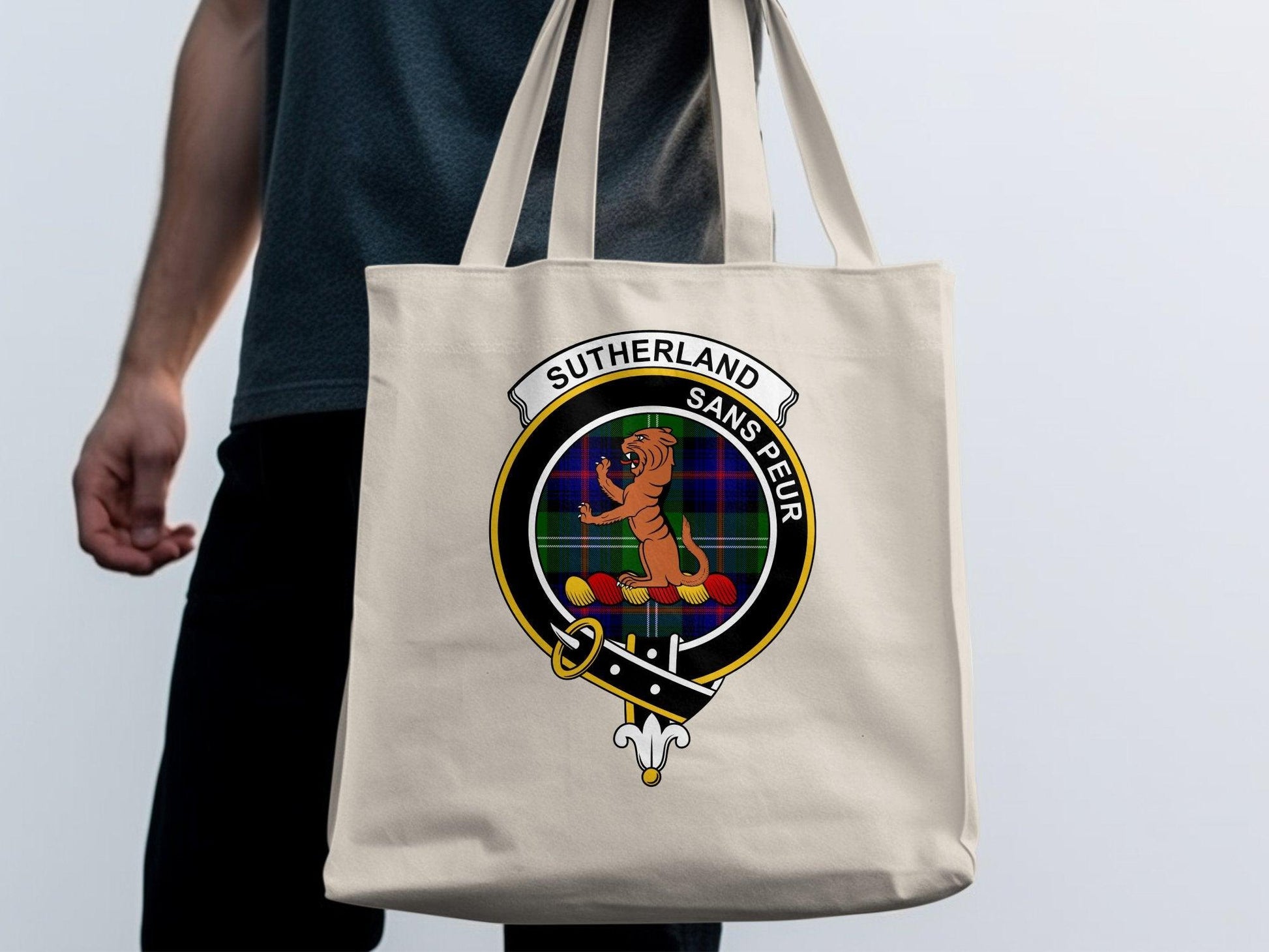 Sutherland Scottish Clan Crest Tartan Tote Bags - Celtic Ancestry Gifts