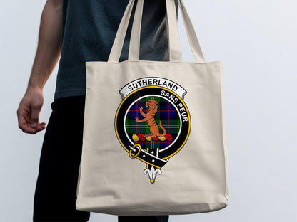 Sutherland Scottish Clan Crest Tartan Tote Bags - Celtic Ancestry Gifts