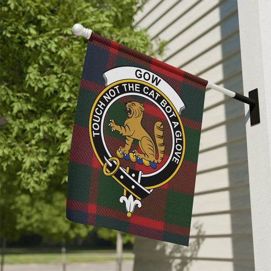 Plaid flag with lion crest design on flag product