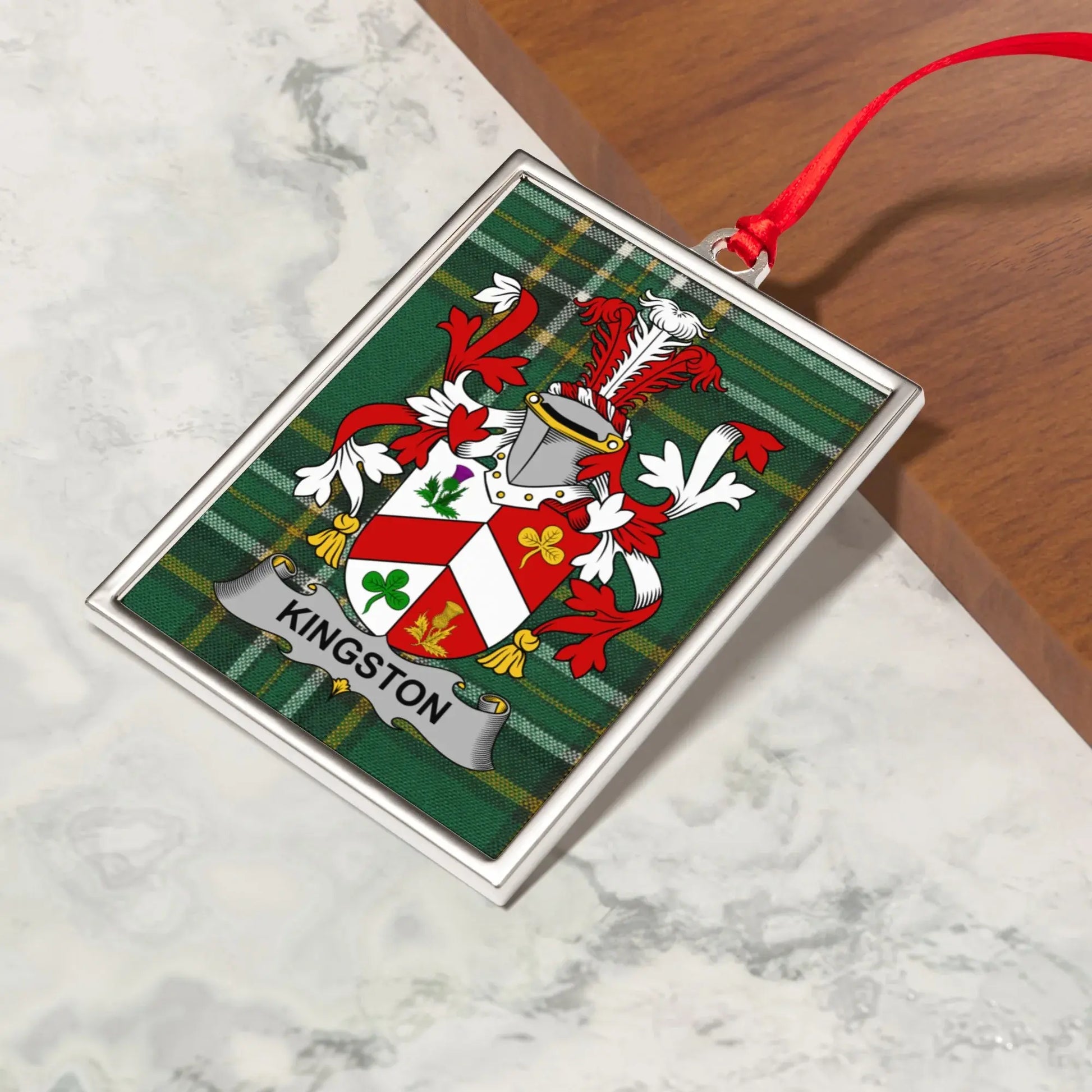Kingston Family Crest Green Plaid Ornament product
