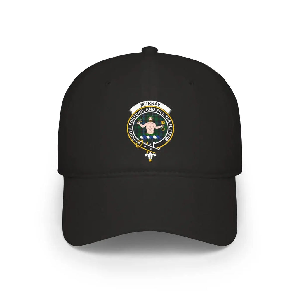 Clan Murray Furth Fortune and Fill the Fetters crest tartan baseball cap in black — printed cotton low-profile