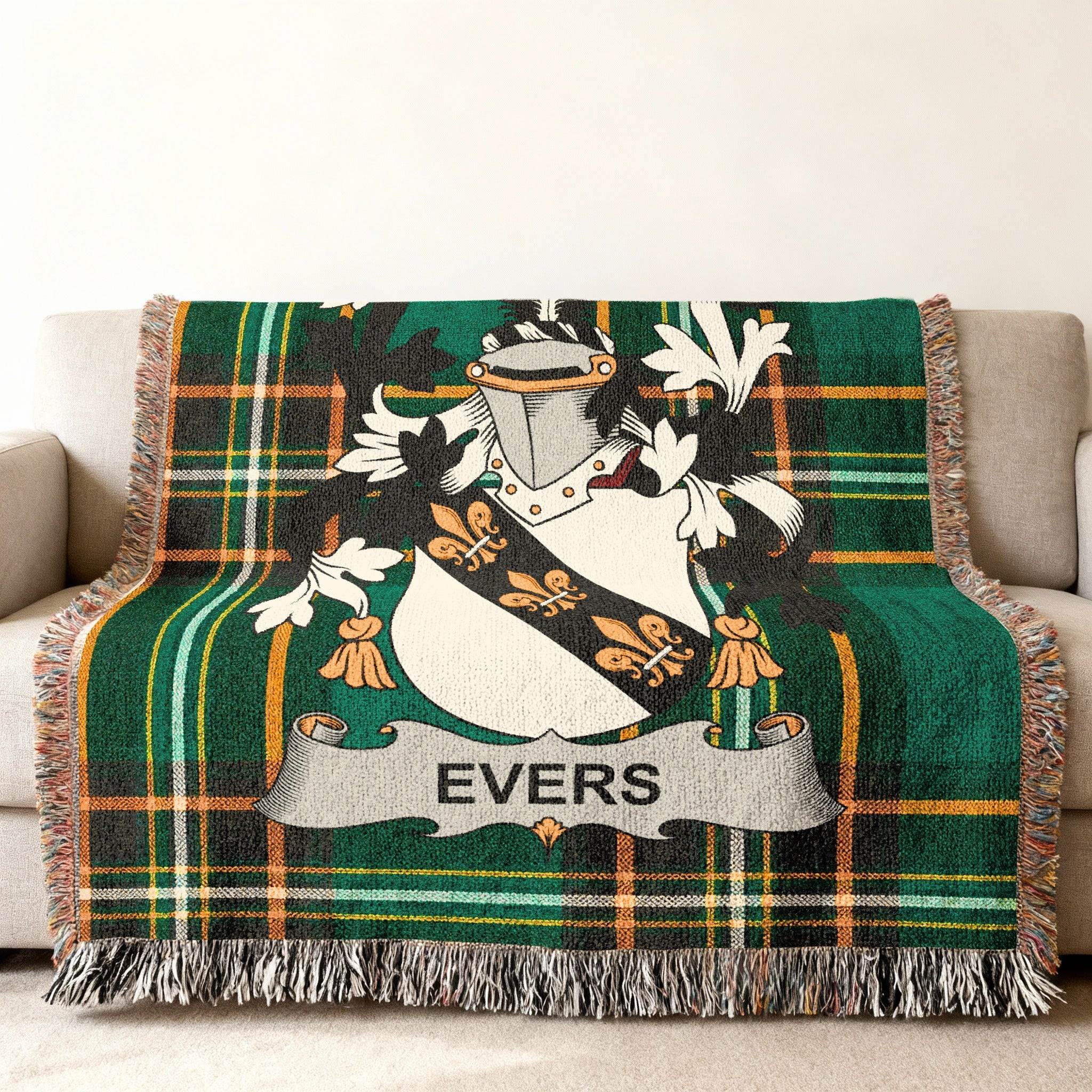 Evers Family Crest Green Plaid Tartan Throw blanket product type