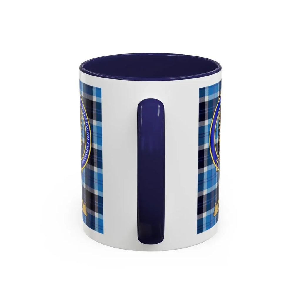 Blue Plaid Mug With Navy Handle Ceramic Drinkware
