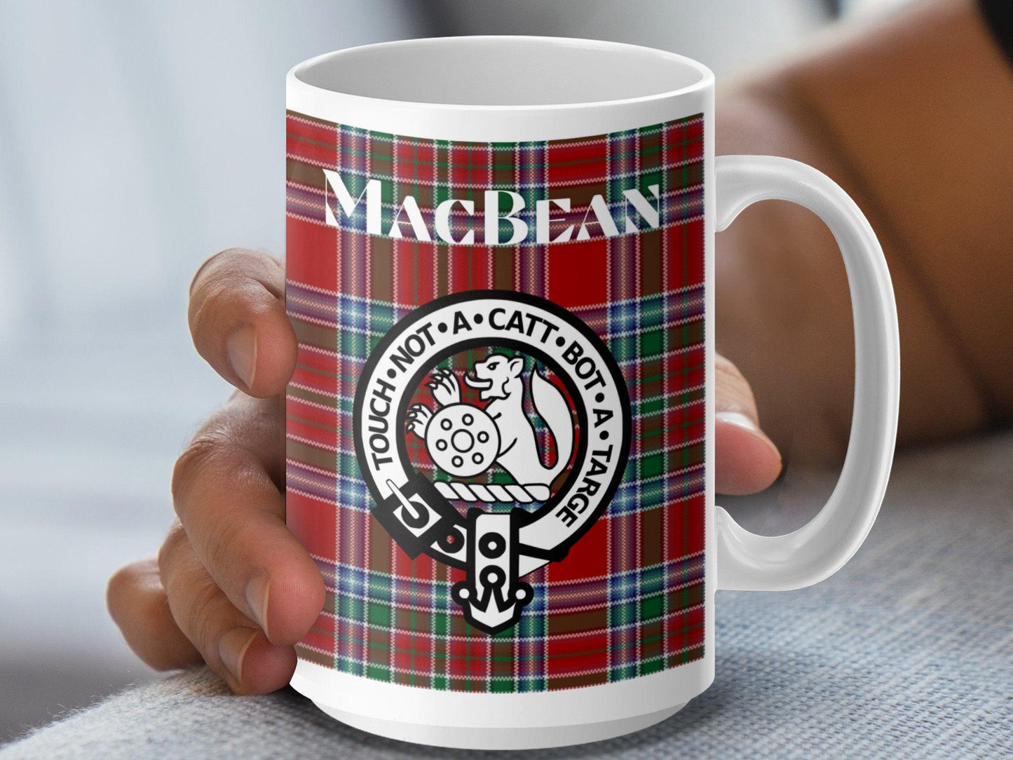 MacBean Clan Crest Mug with Scottish Tartan Design Mug - Living Stone Gifts