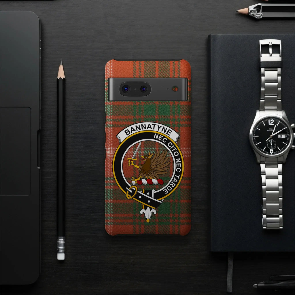 Bannatyne Clan Tartan Phone Case with Crest Design
