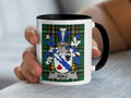 Riall Irish family crest black accent mug with Irish National Tartan