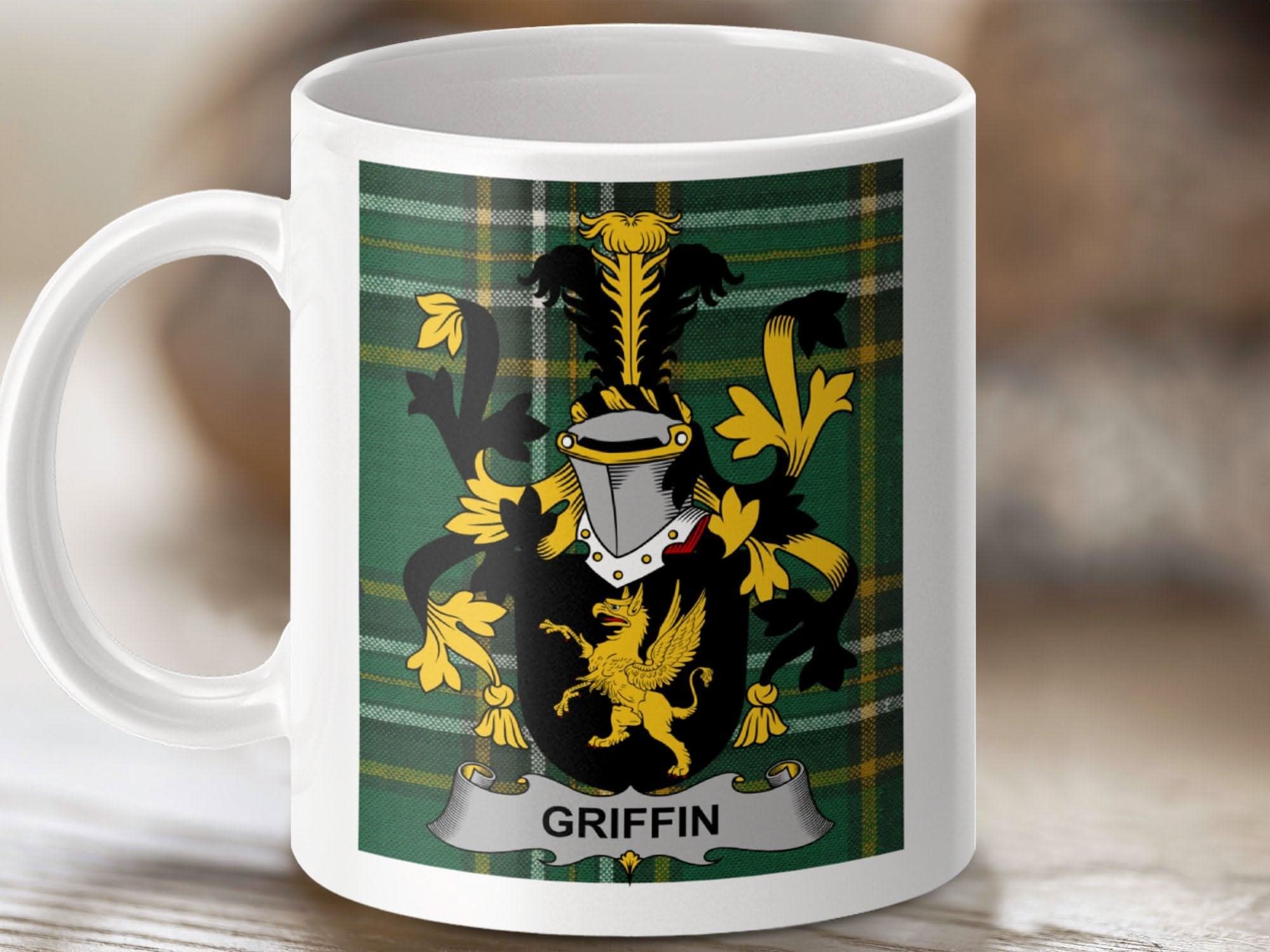 Griffin Surname Family Crest Irish Tartan Mug - Celtic Ancestry Gifts